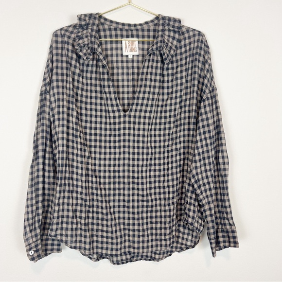 A Shirt Thing Penelope Ruffle Collar Checkered Popover Blouse‎ Size Small - Picture 1 of 9